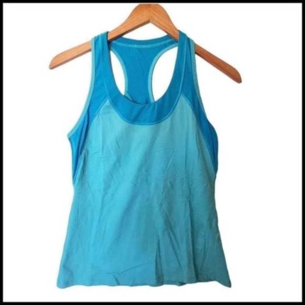 Lululemon Athletica Tank Top Size 6 Built in Bra Turquoise Racerback Floral